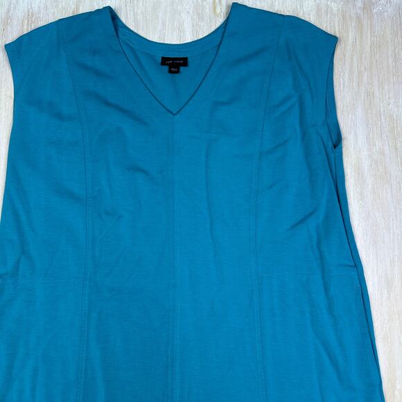 J Jill Wearever Collection Blue Turquoise Sleeveless V-Neck Midi Dress Large - Picture 2 of 12